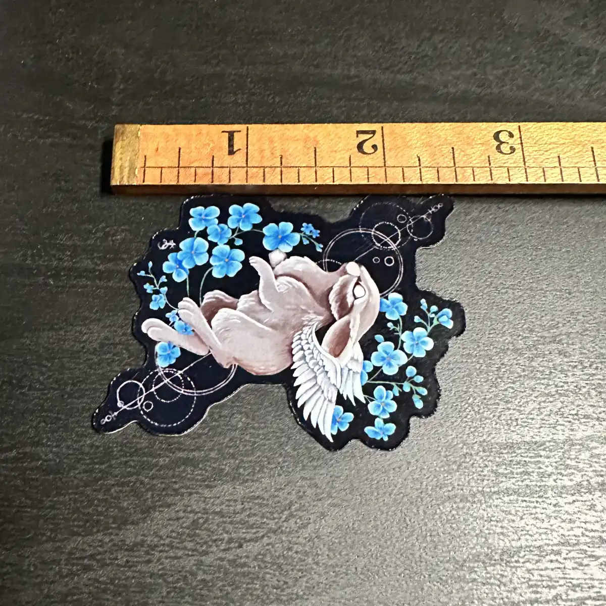 Angel Bunny Art Vinyl Sticker with Forget Me Nots, Original Hand-Painted Art - Image 5