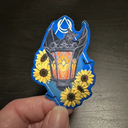 Witchy Bat Lantern Sticker, Original Art Decal, Gothic Dark Fantasy