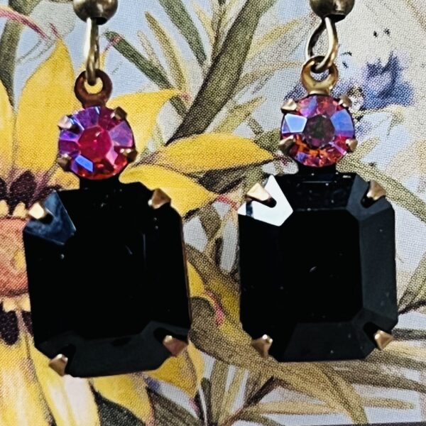 The Sabrina Vintage Black Swarovski and Rose AB Brass Dangle Earrings