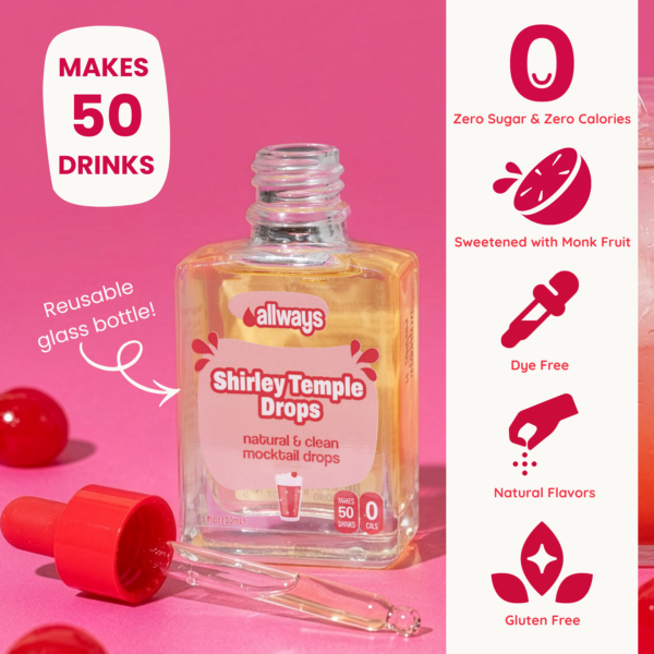 Natural Shirley Temple Water Enhancer Drops | Sugar-Free, Zero Calories, Monk Fruit Sweetened | Glass Bottle for On-the-Go Hydration | Kids & Adults | 50 Servings