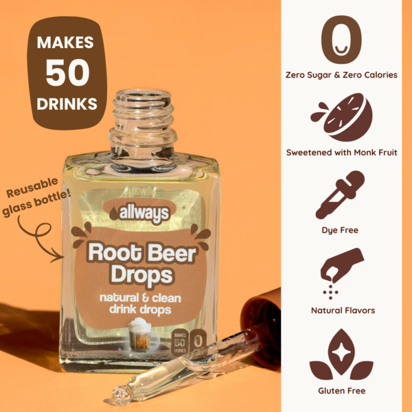 Natural Root Beer Water Flavoring Enhancer | Sugar-Free, Zero Calories, Monk Fruit Sweetened | Sustainable Glass Bottle | Kids & Adults | 50 Servings