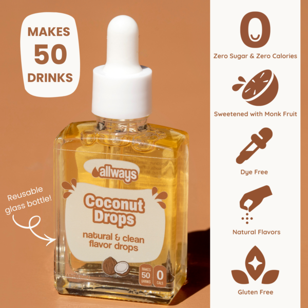 Natural Coconut Water Enhancer | Sugar-Free, Zero Calories, Monk Fruit Sweetened | Glass Bottle for On-the-Go Hydration | Kids & Adults | 50 Servings