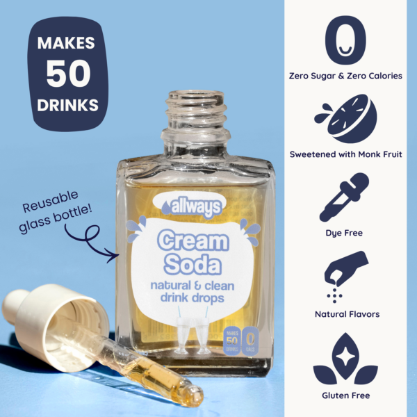 Natural Cream Soda Water Enhancer | Sugar-Free, Zero Calories, Monk Fruit Sweetened | Glass Bottle for On-the-Go Hydration | Kids & Adults | 50 Servings