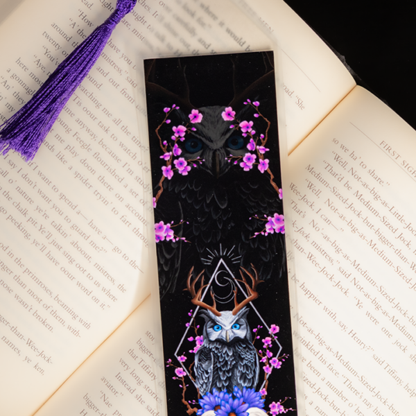 Dark Fantasy Forest Owl Bookmark, Original Artwork Page Holder