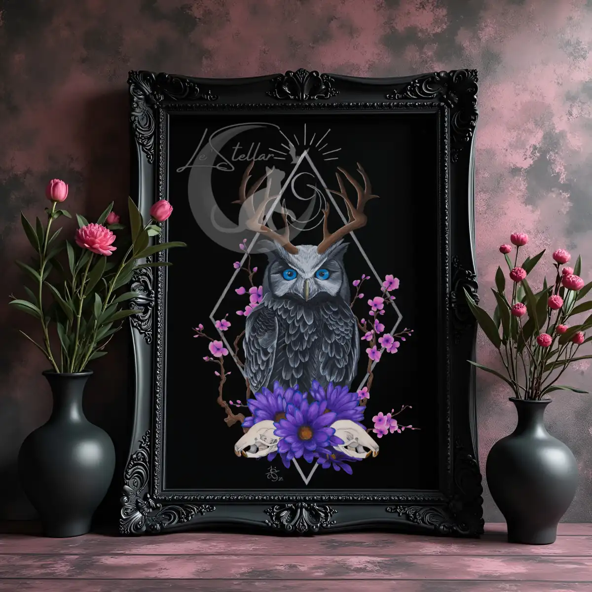 Sacred Owl Art Print: Gothic Forest, Cryptid Dark Fantasy Animal Acrylic Painting - Image 4