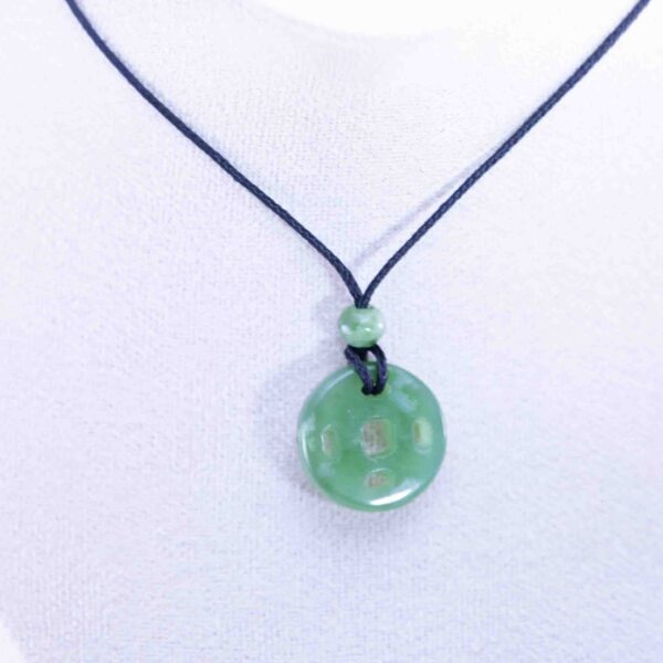 Siberian Green Jade Chinese Coin Pendant with Siberian Beads