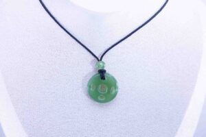 Siberian Green Jade Chinese Coin Pendant with Siberian Beads
