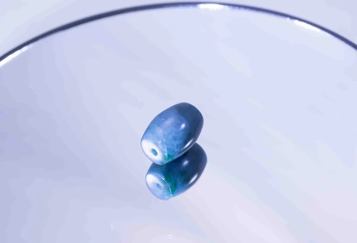 Large Blue Guatemalan Jadeite Barrel Bead - Image 9