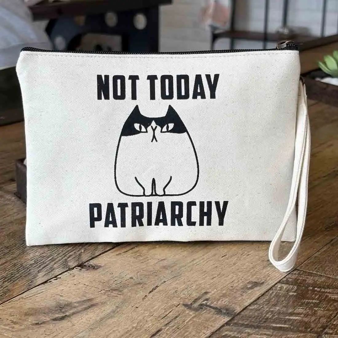 Cotton Canvas Wristlet Pouch - Patriarchy Cat - Image 4
