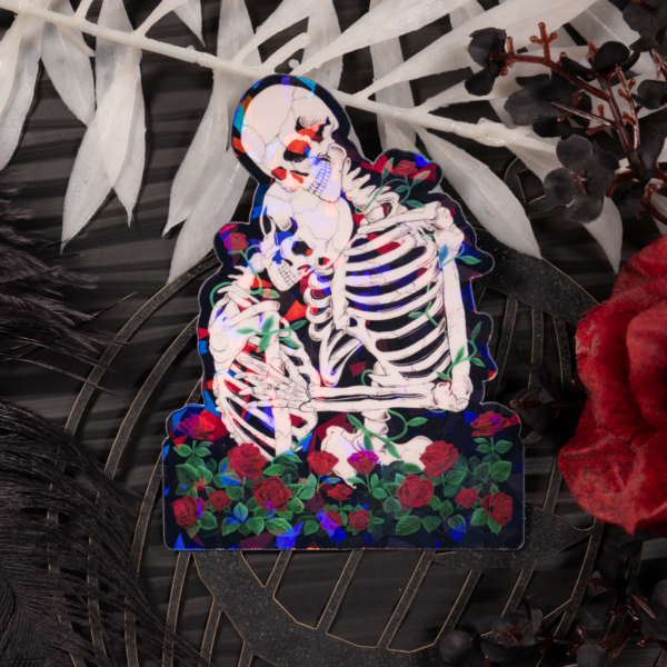 Skeleton Embrace Sticker: Gothic Romance Roses, Original Hand-Painted Art