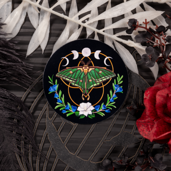 Moon Moth Sticker: Lunar Phases, Witchy Decal, Original Hand-Painted Art