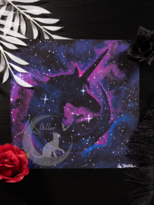 Unicorn Painting, Galaxy Artwork, Blue and Purple Mythical Space Print, Magical Celestial Wall Decor