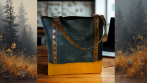 One of a Kind Handmade Earthtone Leather Tote with Stamped Leather Handles and Brass Feet