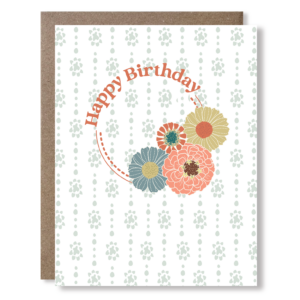 Greeting card with a floral print and text reading Happy Birthday