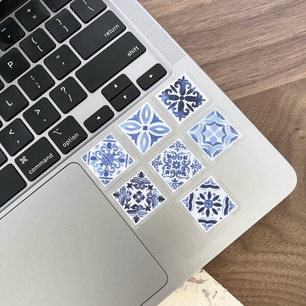 Blue and white mini tile sticker set