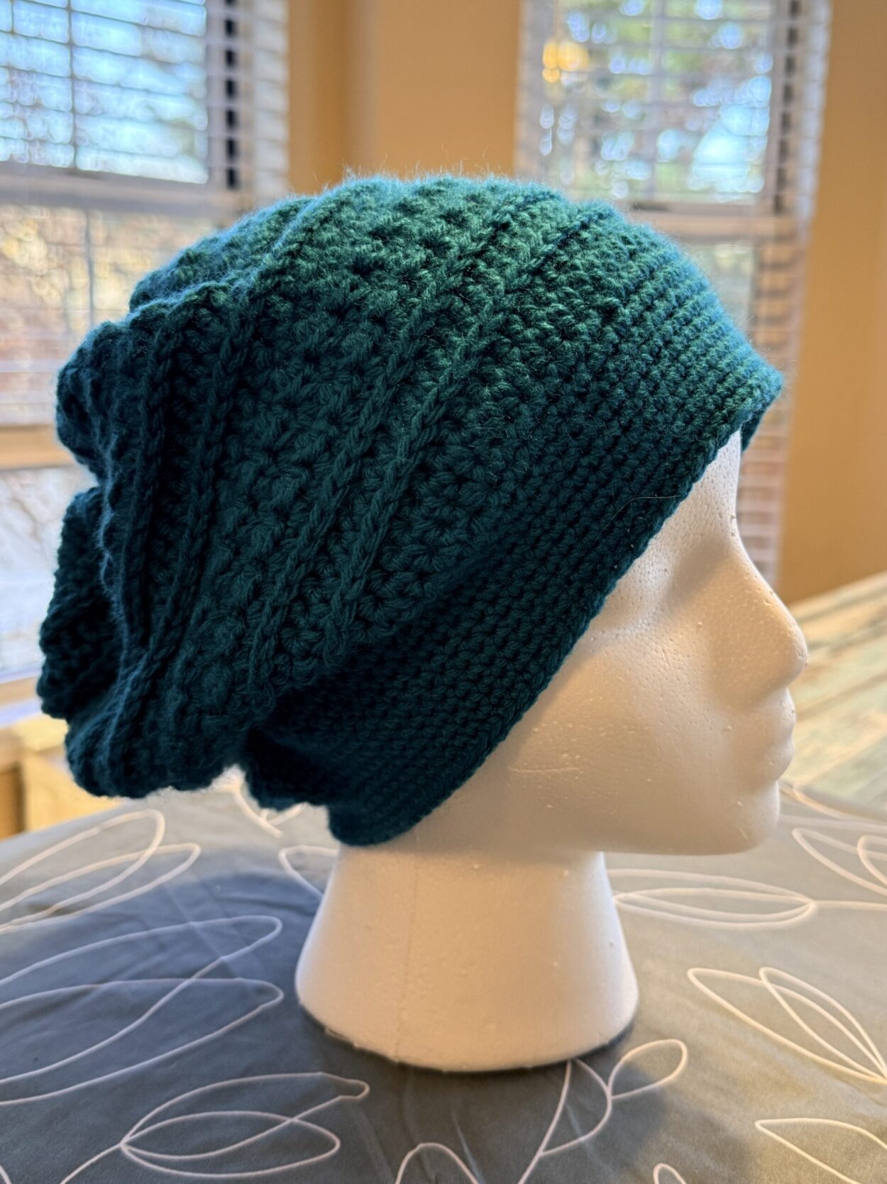 Handmade Teal Crochet Slouch Hat – Cozy Medium Fit