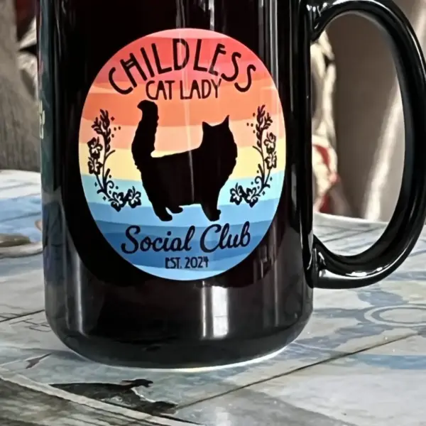 Childless Cat Lady Social Club – 15oz Beveled Ceramic Coffee Mug