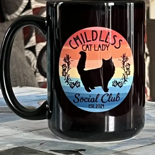 Childless Cat Lady Social Club – 15oz Beveled Ceramic Coffee Mug