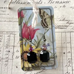 The Sabrina Vintage Black Swarovski and Rose AB Brass Dangle Earrings