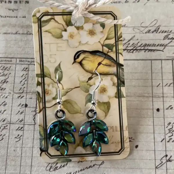 Emerald Sea Leaves Silver Dangle Earrings