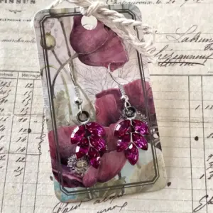 Fuchsia Glam Leaves Silver Dangle Earrings