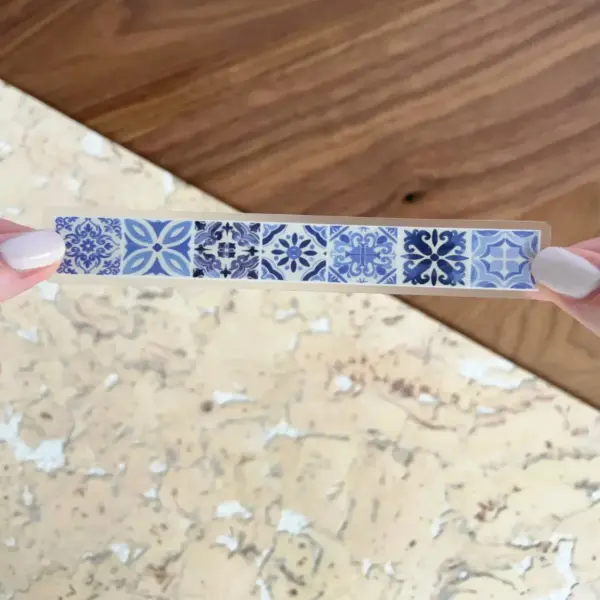 Blue and white tile row sticker