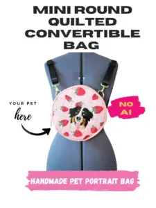 Custom Handmade Pet Portrait Mini Bag - Round Convertible Strawberry Quilted Mini Bag