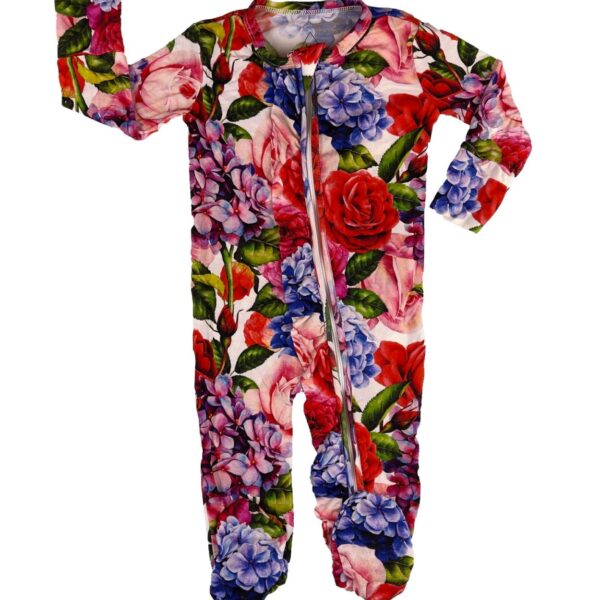 Vibrant Hydrangea Rose Footie PJs