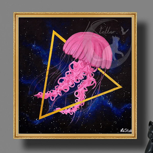 Jellyfish in Space Acrylic Painting: Surreal Sea Nettle Artwork