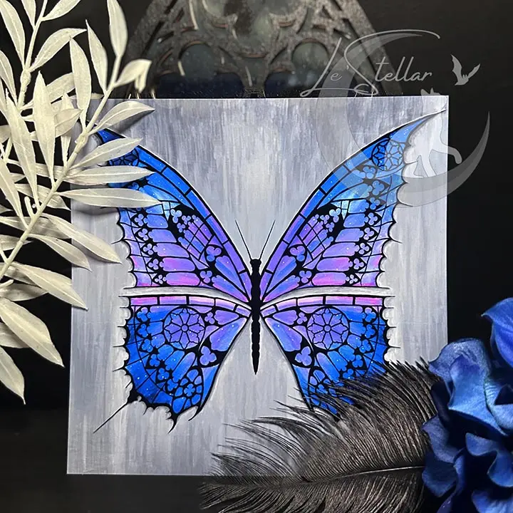 gothic galaxy butterfly painting print