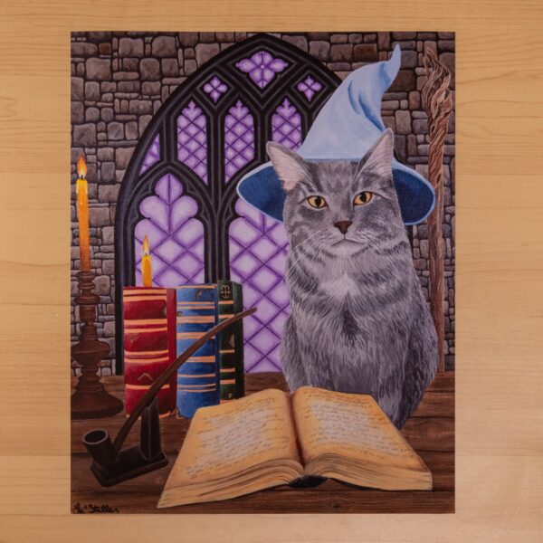 Cat Wizard Artwork, Magical Witchy Kitty Fantasy Decor, Original Hand-Painted Art