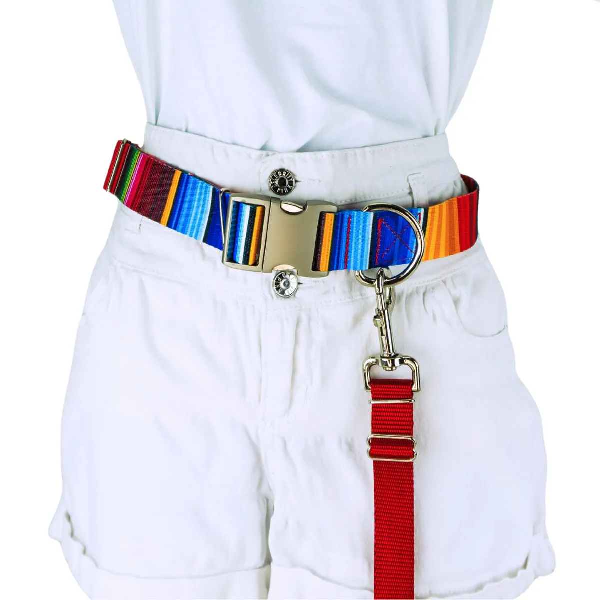 heavy duty leash belt in red serape polyester webbing