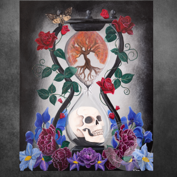 Memento Mori Skull Painting: Dark Floral Gothic Art Print