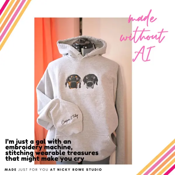 Custom Pet Portrait Embroidery on Crew Sweatshirt or Hoodie