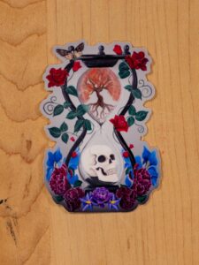 Memento Mori Vinyl Sticker: Gothic Skull, Dark Floral, Clear/Holographic, Hand-Painted Art