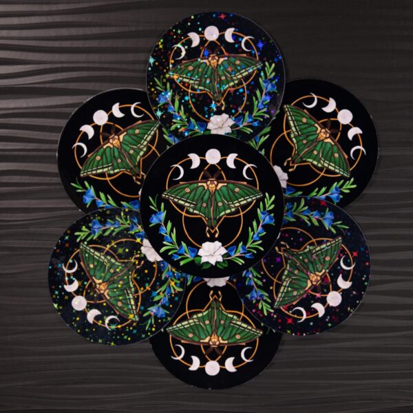 Moon Moth Sticker: Lunar Phases, Witchy Decal, Original Hand-Painted Art