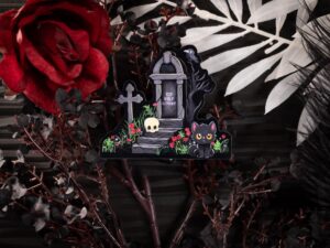 Halloween Laptop Sticker, Spooky Cemetery Water Bottle Decal, Hand Painted Gravestone Gothic Notebook Sticker