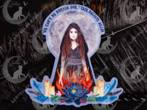 Witch Sticker: Full Moon, Flames, Crystals with Original Hand-Painted Art