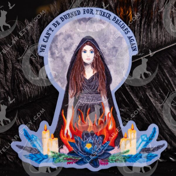 Witch Sticker: Full Moon, Flames, Crystals with Original Hand-Painted Art