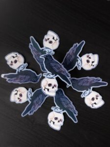Vampire Skull and Raven Sticker: Gothic Spooky Decal, Original Hand-Painted Art