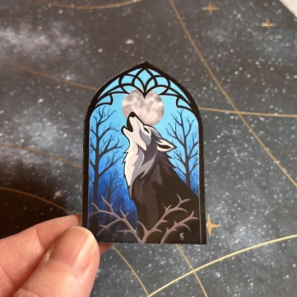 Howling Wolf Vinyl Sticker, Hand-Painted Gothic Dark Fantasy Animal Art, Matte Waterproof Decal