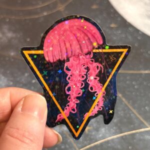 Jellyfish in Space Sticker, Sci-Fi Fantasy Sea Creature Decal, Original Hand-Painted Art