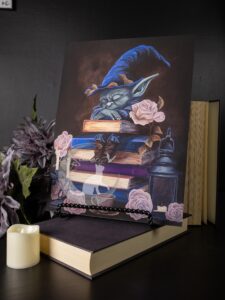 Book Goblin Art Print: Dark Academia Wizard with Witch Hat Acrylic Painting
