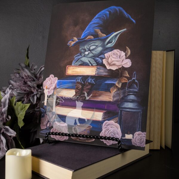 Book Goblin Art Print: Dark Academia Wizard with Witch Hat Acrylic Painting
