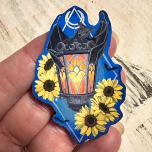 Witchy Bat Lantern Sticker, Original Art Decal, Gothic Dark Fantasy