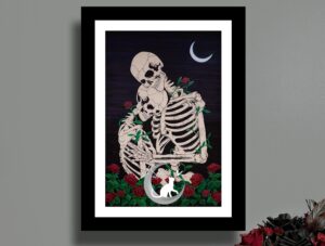 Skeleton and Roses Acrylic Painting: Romantic Gothic Print, Original Hand-Painted Art