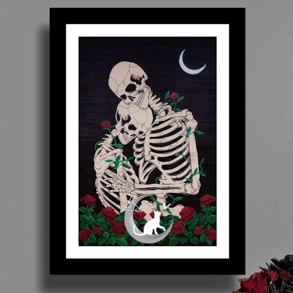 Skeleton and Roses Acrylic Painting: Romantic Gothic Print, Original Hand-Painted Art