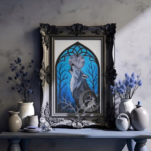 Wolf Howling at the Moon Original Hand-Painted Acrylic Art: Dark Fantasy Animal Decor Painting