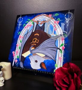 Flying Fox Art Print: Gothic Bat, Dark Academia Decor Acrylic Painting