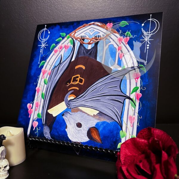 Flying Fox Art Print: Gothic Bat, Dark Academia Decor Acrylic Painting